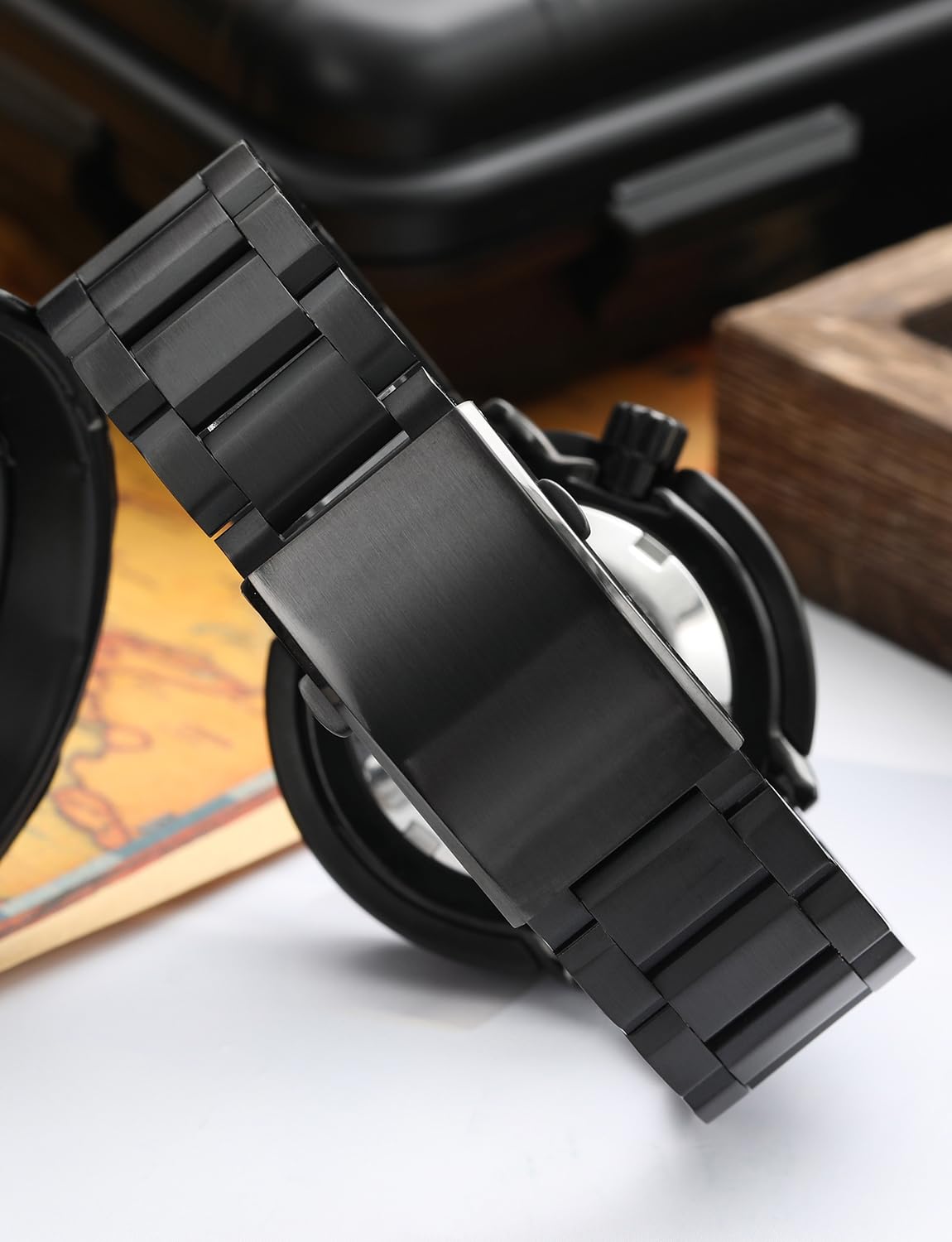 watchdives Watch Buckle 18mm/20mm/22mm Fold Safety Milled Clasp Replacement Stainless Steel Watchband Clasp (Black, 22mm)