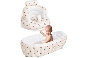 SUMIND 2 Pack Baby Inflatable Seat and Inflatable Baby Bathtub for Babies 3-36 Months with Built in Air Pump Infant Back Support Sofa Newborn to Toddler Bath Tub Portable Travel Shower Basin (Lovely Bear)