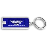 DISCOUNT PROMOS Personalised Flashlight Keychains set of 10/50/100 Customizable Text, Logo - Rectangle, Plastic - Blue