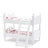 Z MAYABBO Wooden Dollhouse Furniture of Baby bunk Bed with Ladder for Miniature Dollhouse Accessories - 1/12 Scale