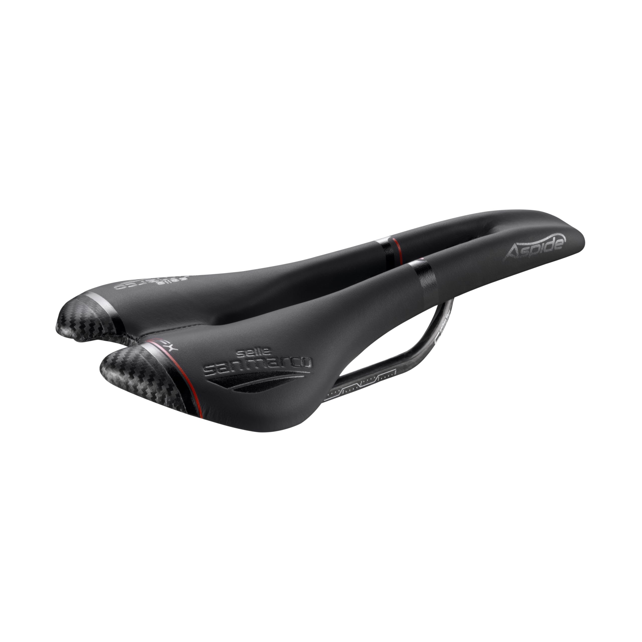 SANMARCO Selle San Marco - Aspide Open-Fit Carbon FX Narrow, Saddle for Performance Bikes, with a Curved Shape and a Narrow Seat, Carbon Rail - Black