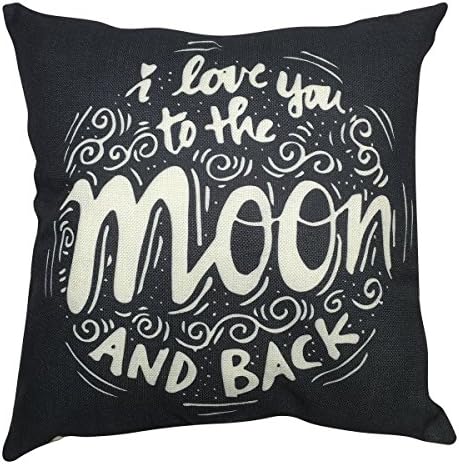 Arundeal I Love You To The Moon And Back 18 x 18 Inch Cotton Linen Square Throw Pillow Cases Cushion Cover, Black