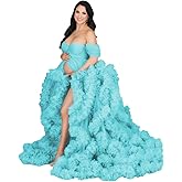 Changuan Tulle Maternity Gown for Photoshoot Ruffled Off Shoulder Babyshower Bridal Lingerie Pregnancy Dress Bathgown