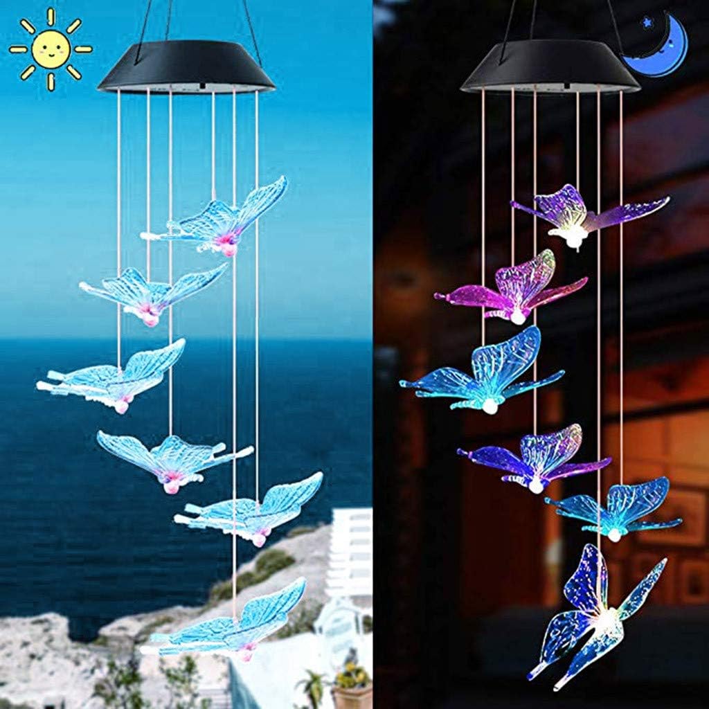 Tvoip Color Changing LED Solar Power Lamp Butterfly Wind Chimes Garden Decoration Yard Waterproof LED Light Lighting Hanging Decor (Butterfly) : Garden & Outdoor