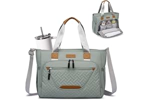 FHELAD Diaper Bag Tote, Large Tote Diaper Bag with 16" Laptop Compartment, Baby Bag with Insulated Pocket for Mam and Dad, Ideal for Travel, Work (Morandi Grey)