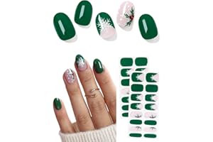 AutyaMee Semi Cured Gel Nail Strips (Holly Leaf N01), Christmas Green, 30 Pcs Gel Nail Wraps, Stickers, Snowflake, Polka Dot, Works with Any UV Lamps