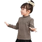 MINI PANDA Striped Long-Sleeved T-Shirt for Toddler, Ruffle high-Neck T-Shirt for Girls
