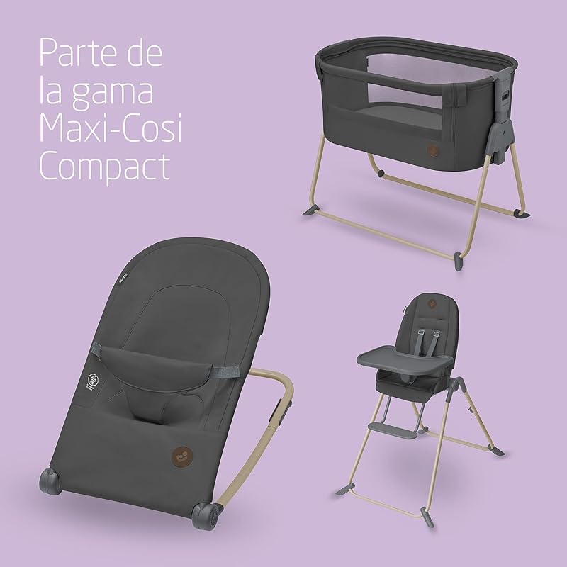 A Cadeira de Baloiço para Bebé, aproximadamente de 0 a 2 anos, de 0 a 12 kg, Ultra-compacta Dobrável, Leve, 2 Posições Reclinadas, Portátil, com Tecidos 100% Reciclados, Além do Grafite