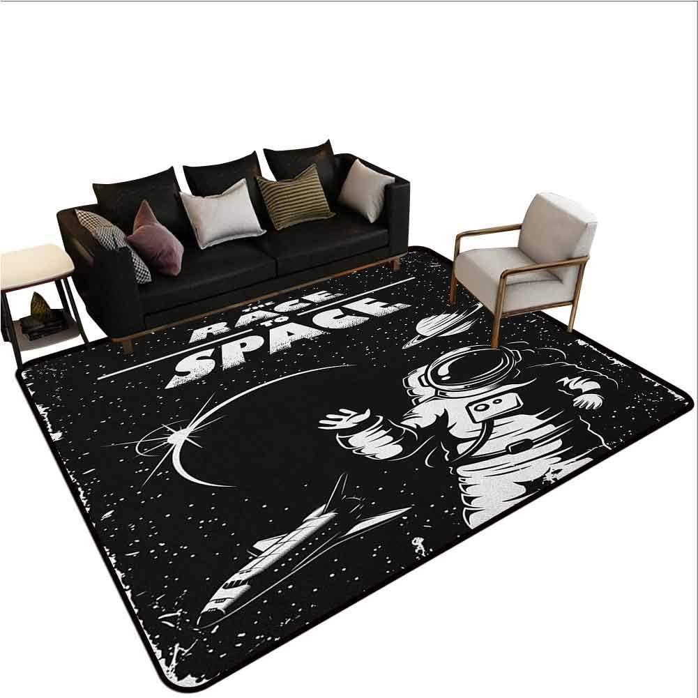 Area Rug Rugs Astronaut,Print,The Race to Space Retro Image with Space Crafts Planets Astronaut vs Cosmonauts,Large Floor Mat for Living Dining Dorm Playing Room Bedroom,Black White 7'6x10'