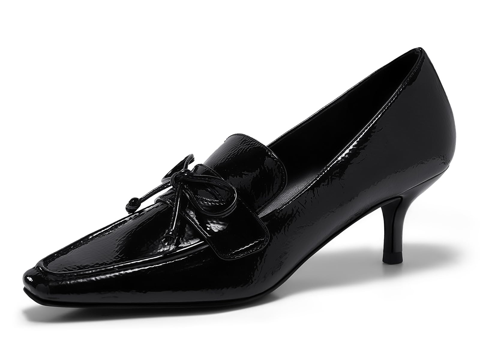 Photo 1 of Coutgo Womens Low Kitten Heels Dress Shoes Closed Square Toe Slip on Elegant Office Party Pumps with Bow, Black, Size 5