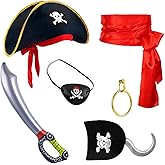 Glynisyz Halloween Pirate Accessories Set - Pirate Headband Hat, Eye Patch, Hook Costume Accessories for Halloween Party