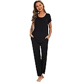 Smallshow Women's Maternity Postpartum Pajamas Ruched Short Sleeve Nursing Pjs