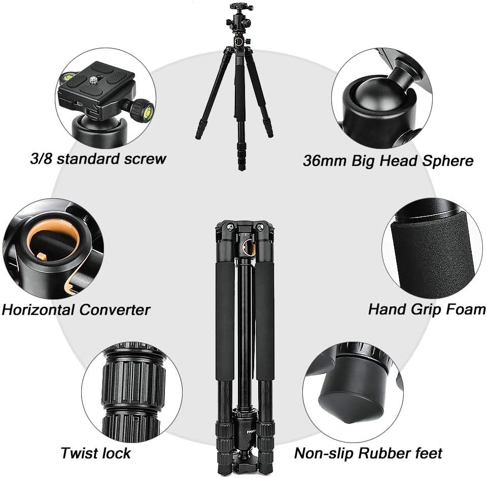 Camera Tripod & Monopod for DSLR, 62'' Professional Horizontal Arm Tripod with 360° Rotatable Metal Ball Head, 4 Sections Compact Aluminum Alloy Tripod for for Canon Nikon Sony Olympus Fuji Projector. : Camera & Photo