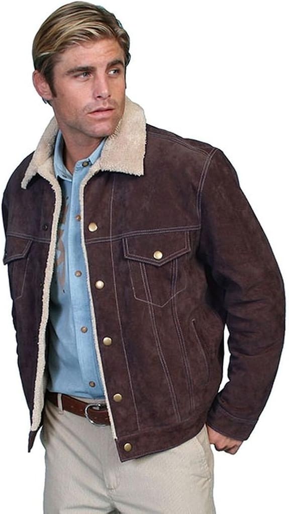 Scully Men's Sherpa Lined Boar Suede Jacket Chocolate Large