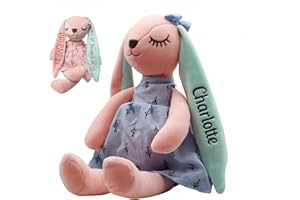Custom Embroidered Plush Bunny Personalized Easter Bunny Rabbit Toy for Kids, Fluffy Handmade Bunny Doll for Babies and Newbo