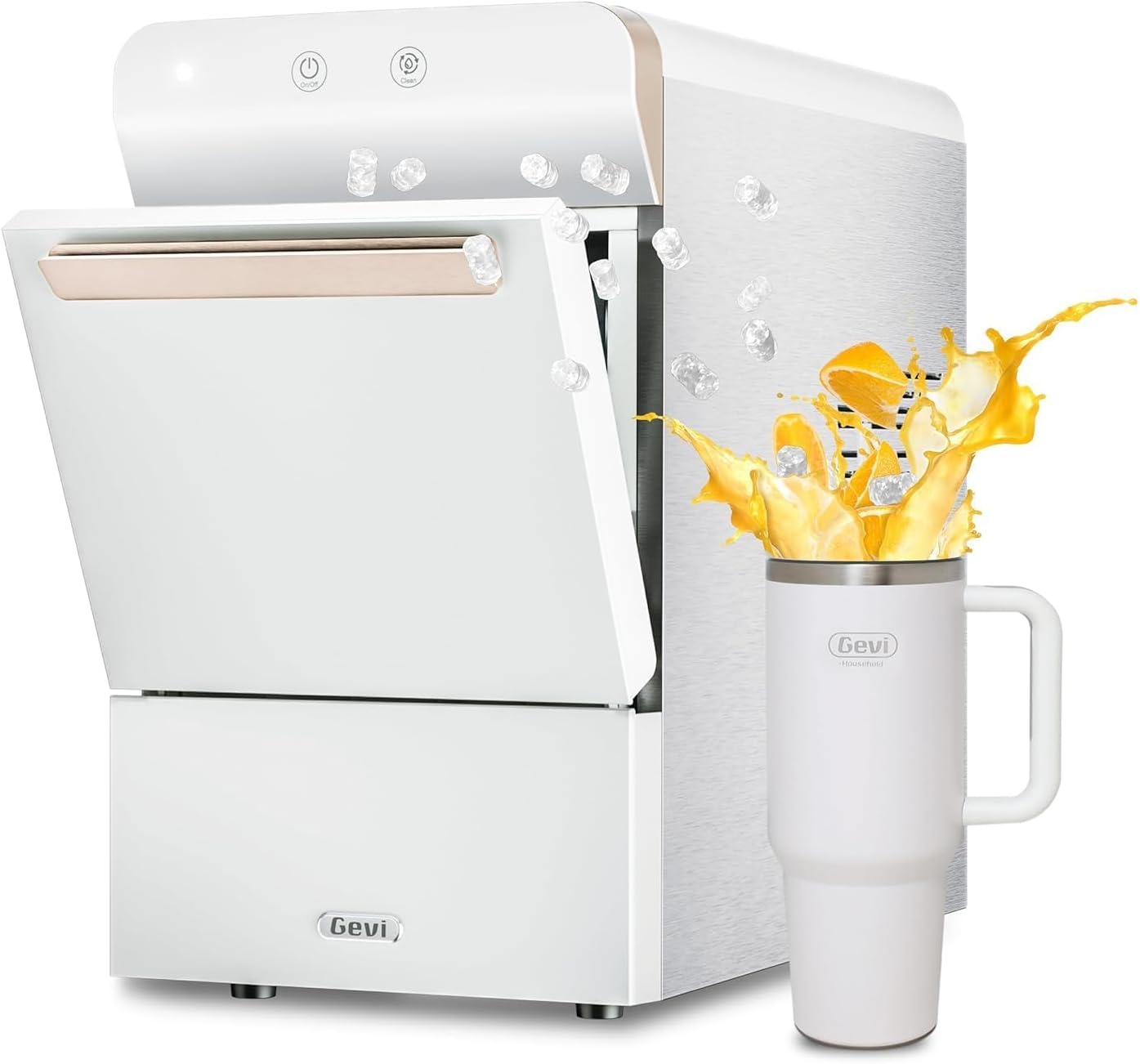 Gevi V2.0 Nugget Ice Maker, 38lbs/24H Countertop Pellet Ice Machine with Self-Cleaning, Energy-Efficient, Chewable Pebble Ice Maker for Home Kitchen, Office, Great Gift