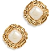 By Adina Eden Women's Textured Frame Pearl Stud Earrings