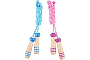 Hianjoo Skipping Rope [2 Pack], Adjustable Cotton Rope Wooden Handle Jump Rope for Exercise Fitness Training Weight Loss Outd