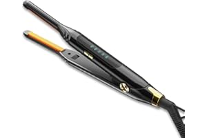 Mvxitanny Small Flat Iron 3/10'' Mini Flat Irons for Short Hair,Pixie Cut & Bangs,Pencil Hair Straightener for Edges with LED Display,Travel Hair Straightener with Dual Voltage,Auto Shut Off（Orange）