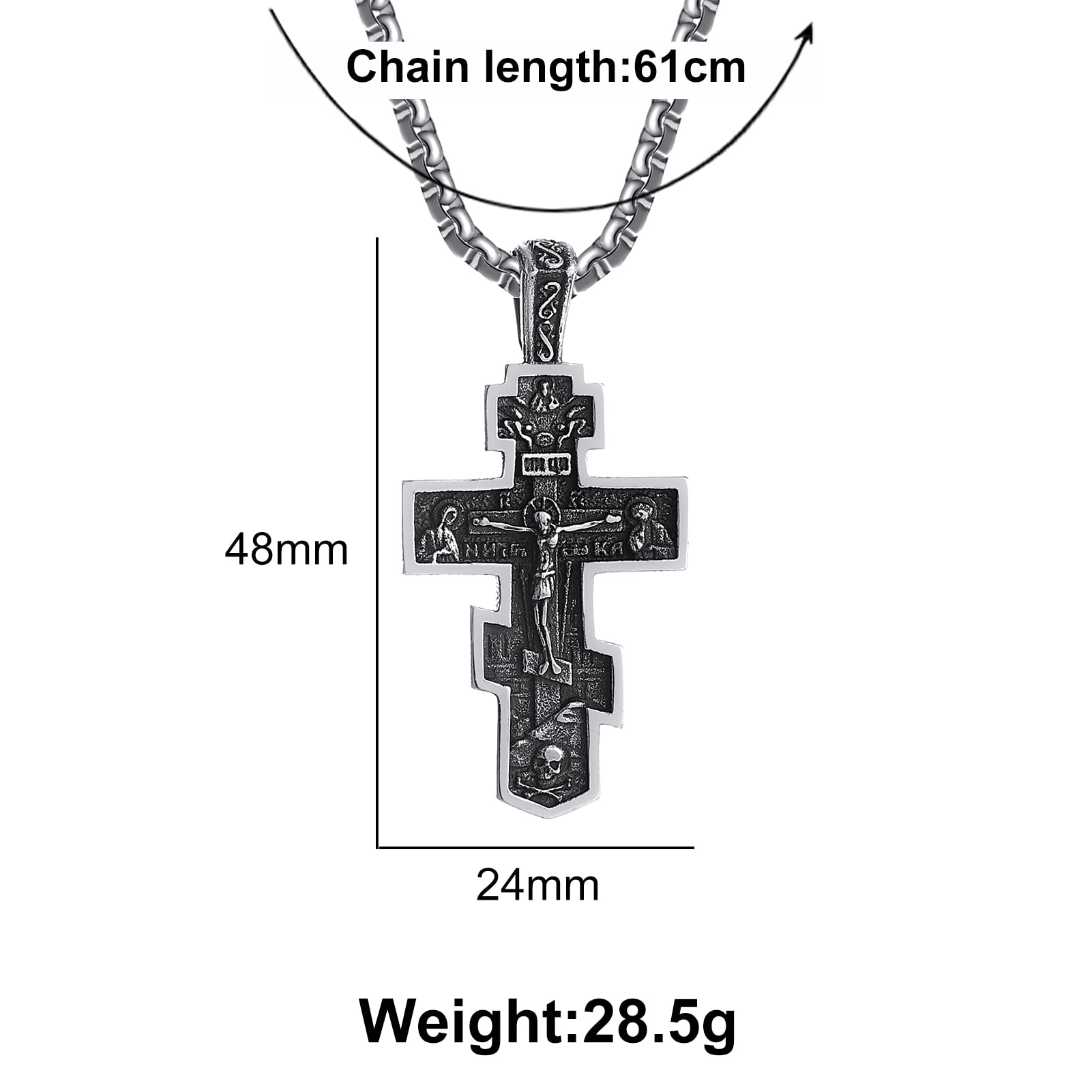 KOMI 316L Stainless Steel Necklace Jesus Crucifix Cross Necklace For Men Celtic Orthodox Cross Necklace Virgin Mary Pendant Necklace Viking Rune Chain Necklace Religious Christian Jewelry Gifts For Men