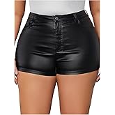 WDIRARA Women's Plus Size PU Leather Mini Shorts High Waisted Skinny Shorts