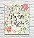 Floral, She is Clothed with Strength and Dignity, Proverbs 31:25, Christian Art Print, Unframed, Vintage Bible Page Verse Scripture Wall and Home Decor Poster, 8x10 Inches