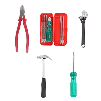 Suzec Johnson Advance Home Kit Combination Plier & 5-Pieces Screwdriver Kit (Multicolour) & Adjustable Wrench (200 mm) & Claw Hammer Steel Shaft & Two in One Screw Driver (Green)