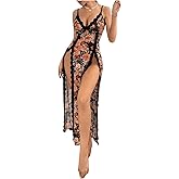 OYOANGLE Women's Lace V Neck Nightgown Babydoll Lingerie Dress Sexy Sleepwear Slip Chemise Nightwear