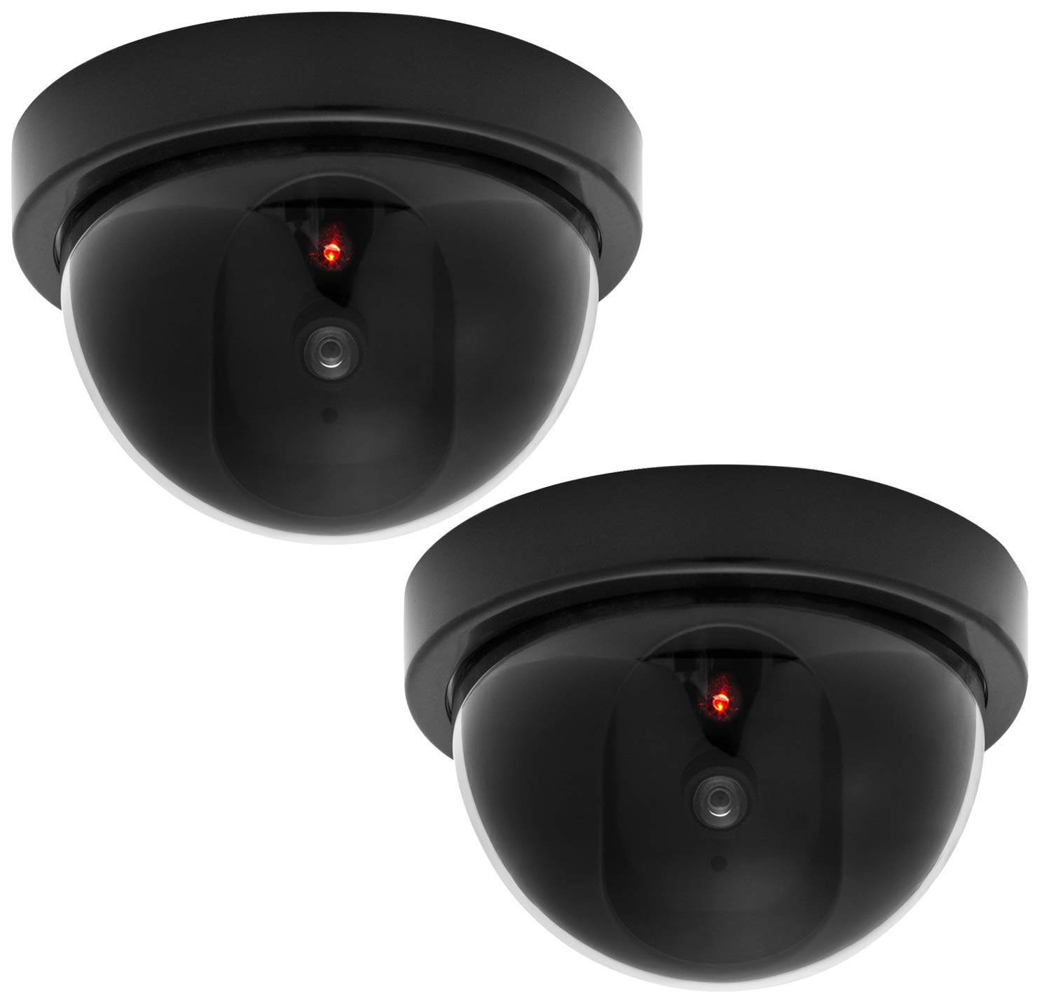 AlfaViewDummy Fake Security CCTV Dome Camera Realistic Look Flashing Red LED Light with Warning Security Alert Sticker Decals Indoor and Outdoor Use, for Homes & Business (Dome-Black-2 Pack)