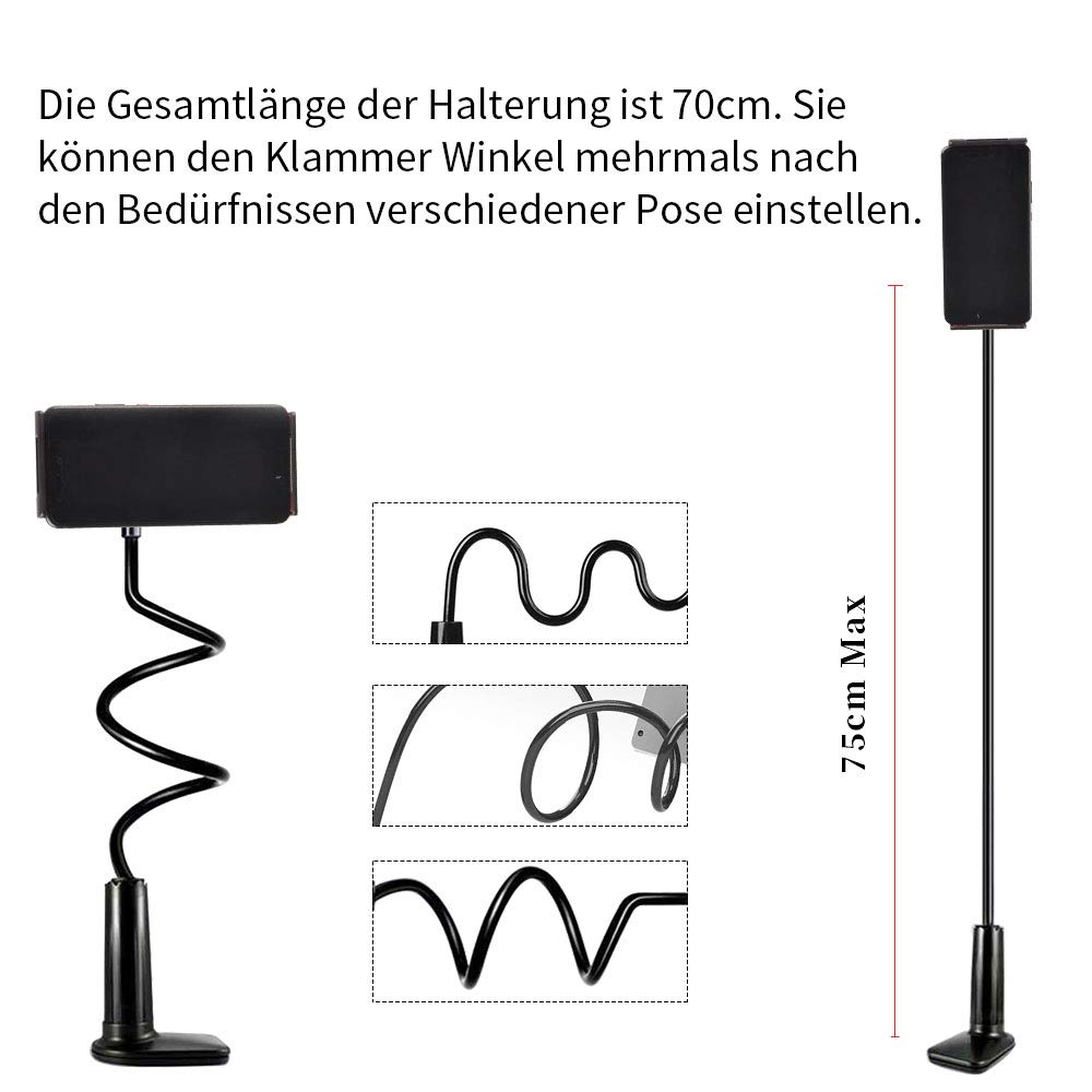 Racksoy 360-Grad Verstellbare Schwanenhals-Tablet-Telefon Stehen Handy Halter, Handy Halterung, Flexible Lange Faule Arm Clip Phone Mount für iPad iPhone-Serie/Samsung Galaxy-Serie und Vieles Mehr