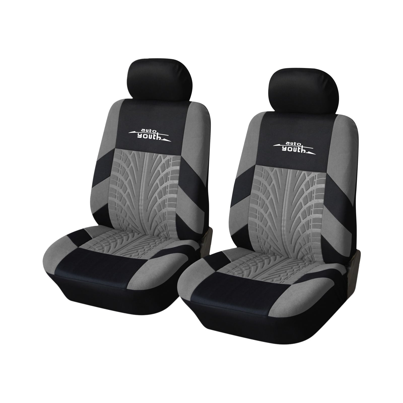 AUTOYOUTH Car Seat Covers TIRE TRACK Fashion Front Seat Covers Front Pair Universal Seat Cover For Cars Truck Van Seat Cover Set Car Seat Protector Auto Parts, Gray
