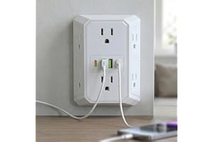 6 in 1 US Plug Wall Outlet Splitter with 2 USB Charging Ports, Multi Electrical Outlet Extender for Indoor Use,White