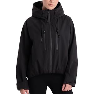 Ainangua Womens Oversized Rain Jackets Lightweight Stand Collar Windbreaker Long Sleeve Bubble Hem Full Zip Jacket