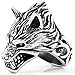 Men's Stainless Steel Gothic Vintage Biker Wolf Head Knight Ring, Silver Black Size 9