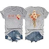 Faith Cross Christian Shirts for Women with Floral Cross Print, Womens Graphic Tees Short Sleeve Tshirt