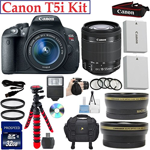 NEW Canon EOS Rebel T5i 18.0 MP CMOS Digital Camera with EF-S 18-55mm f/3.5-5.6 IS STM Zoom Lens Bundle Kit + Professional Camera Flash + Steady Hand Grip + High Speed 32GB Memory Card + 12
