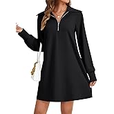 Rooscier Women's Collar Neck Half Zip Long Sleeve Casual Workout Mini Dresses