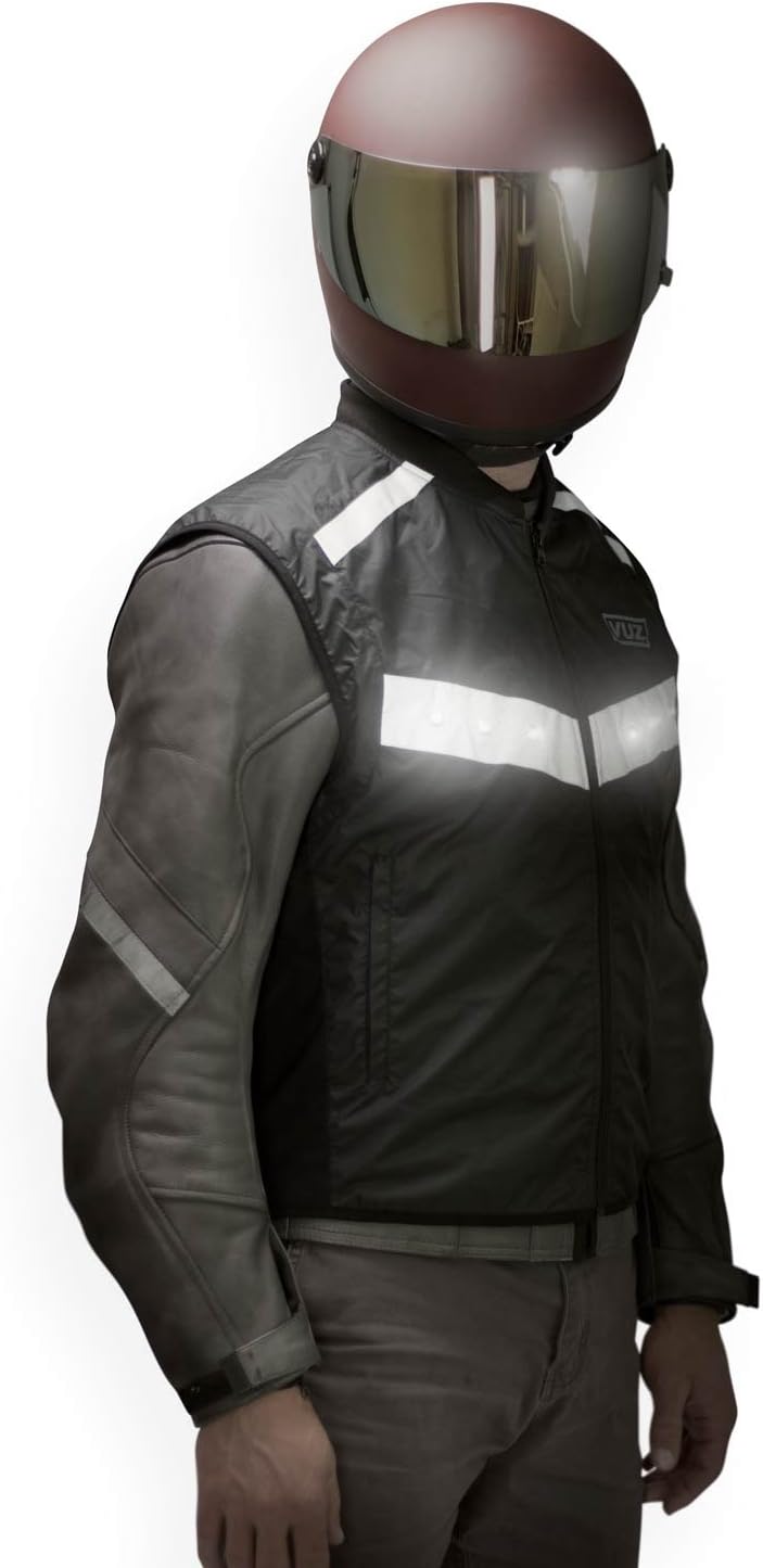 VUZ Moto LED Reflective Safety Motorcycle Vest with Rechargeable 8 Hour Battery, Waterproof, Fits Over Jacket, Perfect for Running, Cycling, Biking, XL
