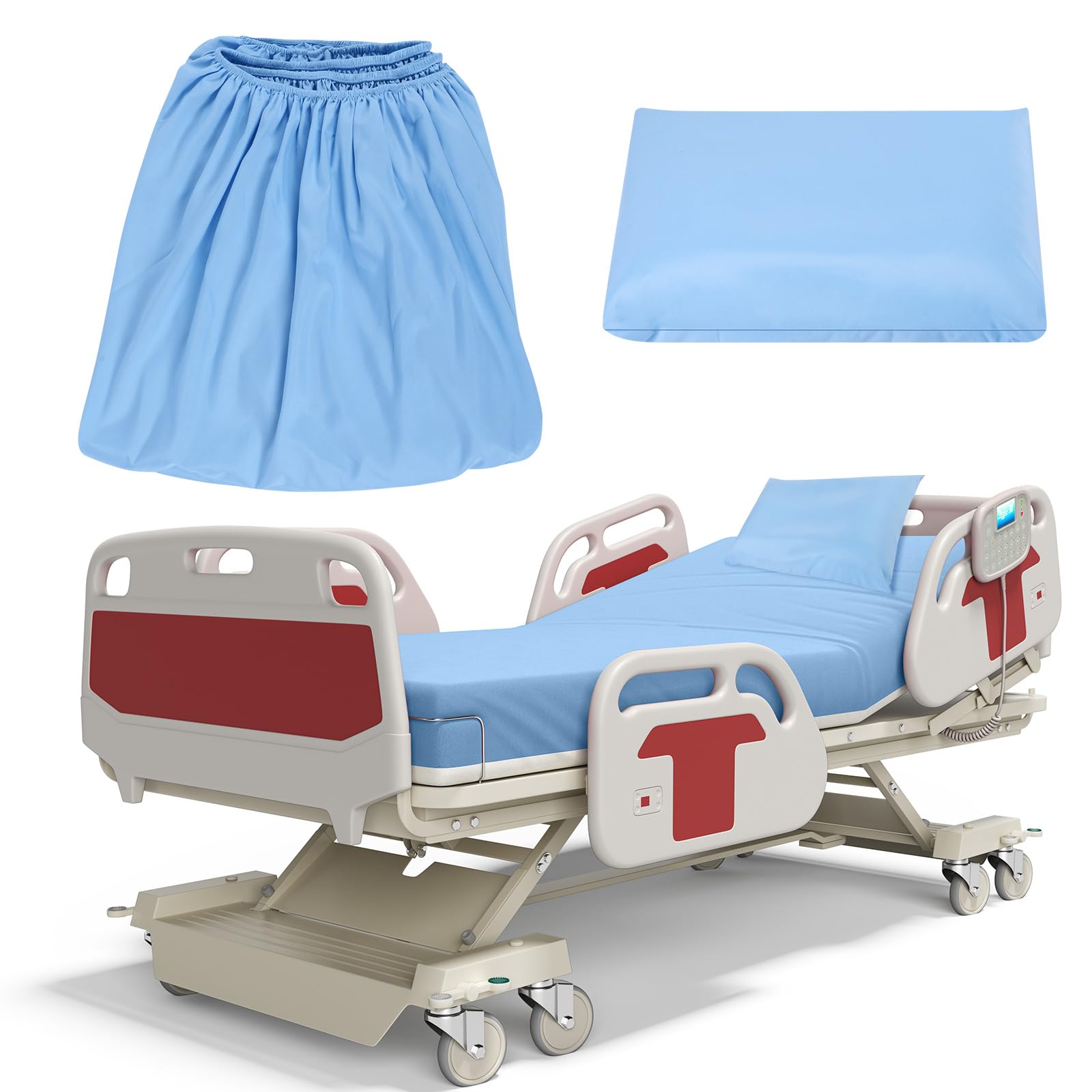 Photo 1 of Preboun 2 Pcs Hospital Bed Sheet Fitted 36 x 84 x 14 Inch with Hospital Bed Sheets and Pillow Cases Elastic All Around for Home, Massage Table, Hotel, Hospital(Blue)