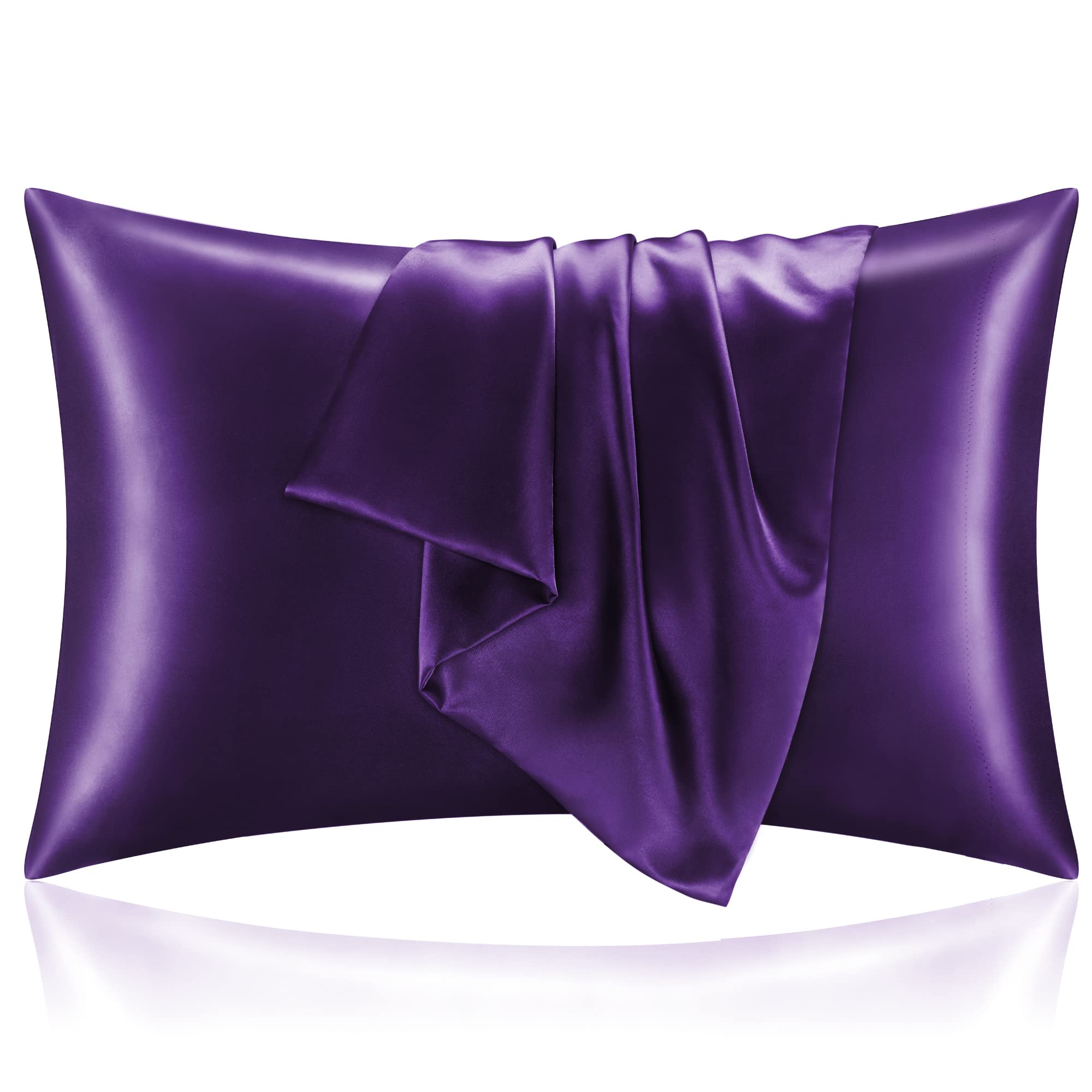 Photo 1 of BEDELITE Satin Pillowcase for Hair and Skin, Super Soft and Cooling Similar to Silk Pillow Cases 2 Pack with Envelope Closure, Gift for Women Men(20"x26" Standard Size, Plum Purple)