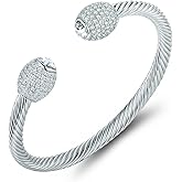 Barzel 18K Gold Plated Crystal Cable Bangle Bracelet For Women - Cuff Bangle Bracelet