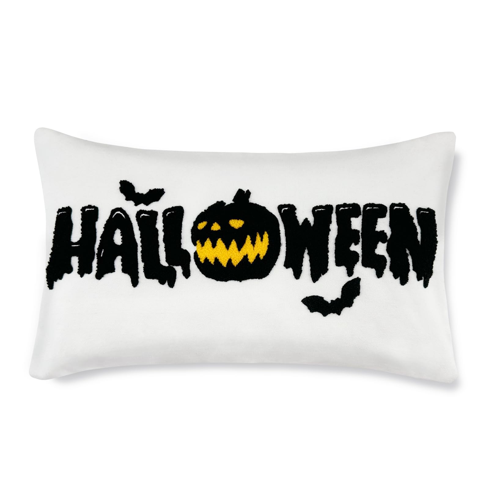 AIBIIN Halloween Tufted Cushion Cover Bat Pumpkin Waist Pillow Cases Black White Throw Pillow Covers Home Decoration for Sofa with Invisible Zipper 30 x 50cm