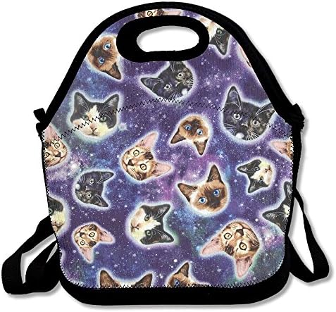 Galaxy Cats Cat Heads In Space Galaxy Lunch Bag Lunch Tote Lunchbox Handbag Reusable For Adult,Kids,Insulated,Stretchy,Reusable,Washable,Zipper,School Work Office Camping Travel