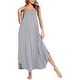 SWOMOG Women Long Nightgown Pajama Dress Soft Strap Nightdress Summer Sleeveless Nightshirt Lounge Dress with Pockets