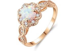 CiNily 18K Gold Plated Opal Ring-White Fire Opal & Amethyst & Cubic Zirconia Women Jewelry Gemstone Engagement Anniversary Ring Size 5-13