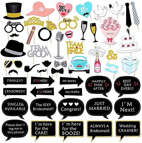 Gutyan 53 Pieces Wedding Funny Mask Glasses Flower Bow Mustache Props Party Bridal Shower Bride Groom
