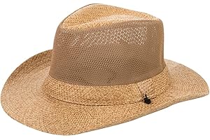 KABAKE Wide Brim Straw Panama Hat Fedora Beach Sun Hat UPF50+ Unisex Fishing Hats Khaki