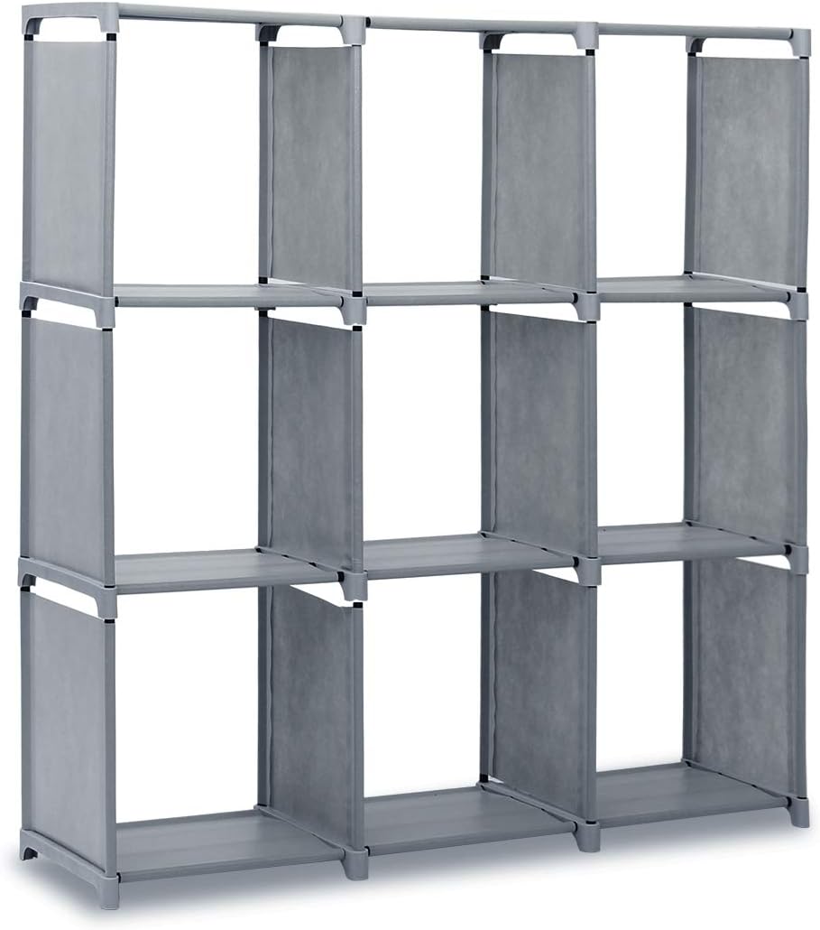 GROWNEER 9-Cube DIY Storage Shelves, Cube Closet Organizer, Open Bookcase Bookshelf Clothes Cabinets (Gray)