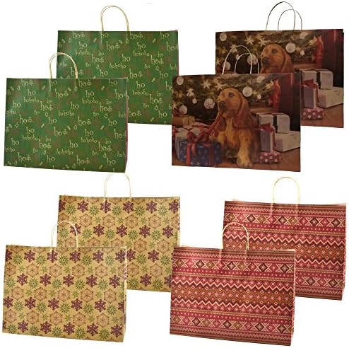 Christmas Wide Gift Bags Kraft, 8 Pack