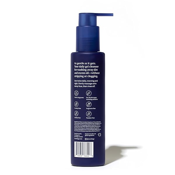 CUROLOGY GENTLE FACIAL CLEANSER, LIGHTLY FOAMING FACE WASH, FOR SENSITIVE, DRY OR OILY SKIN TYPES, HYDRATING GEL TEXTURE, FRAGRANCE FREE SKIN CARE, 5 FL OZ